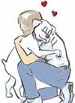 Dog and owner hugging